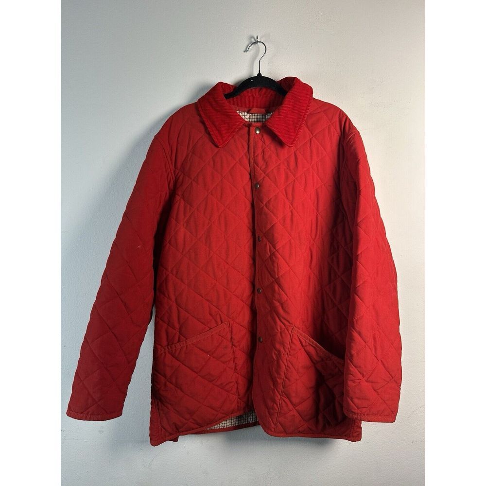 VINTAGE PETER ELLIOT Mens Red Quilted Jacket Plaid Lined Made in Italy Large